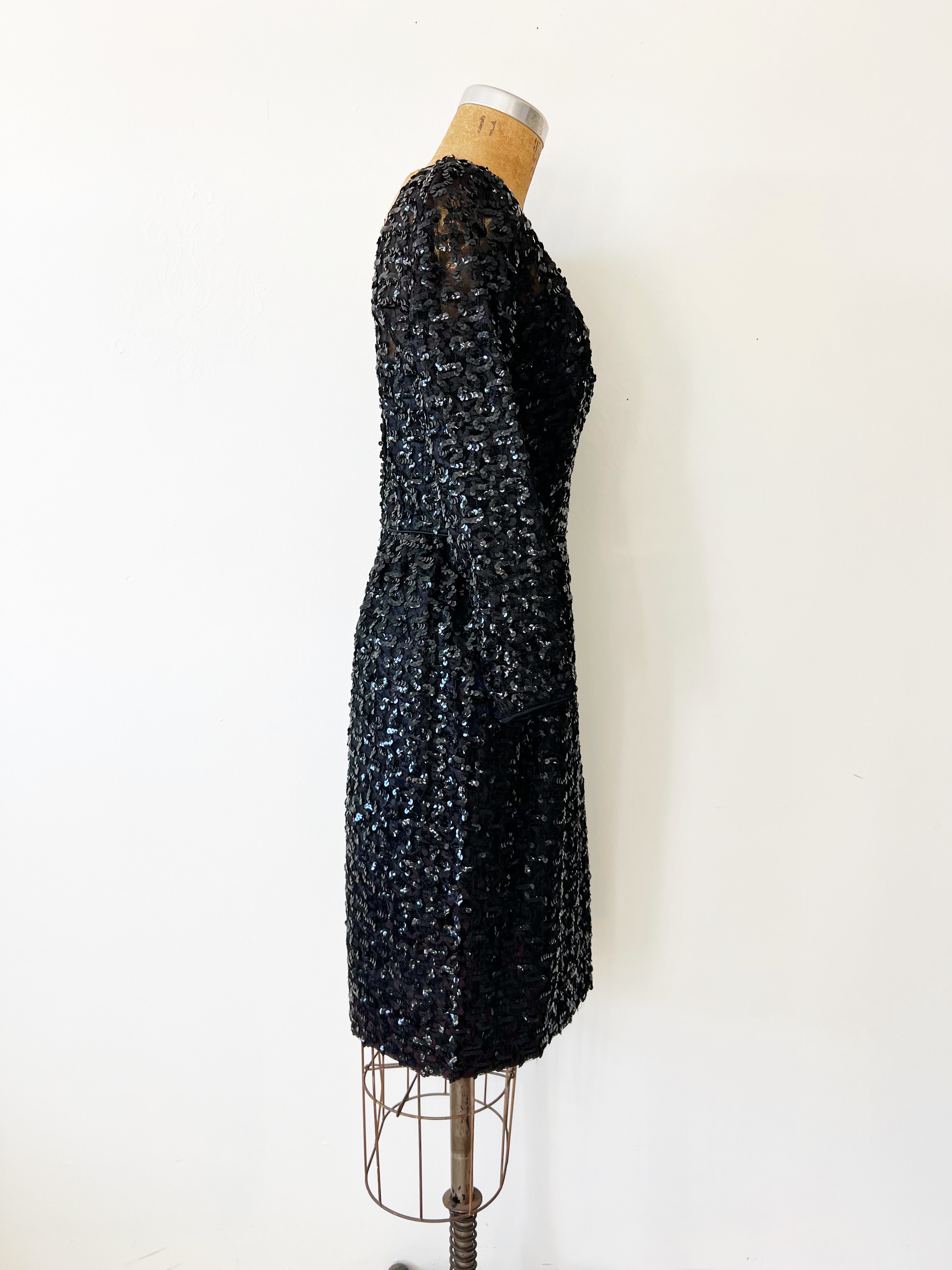 1960s Vintage Black Sequin Party Dress / Small 1960s Vintage Black Sequin Party Dress / Small