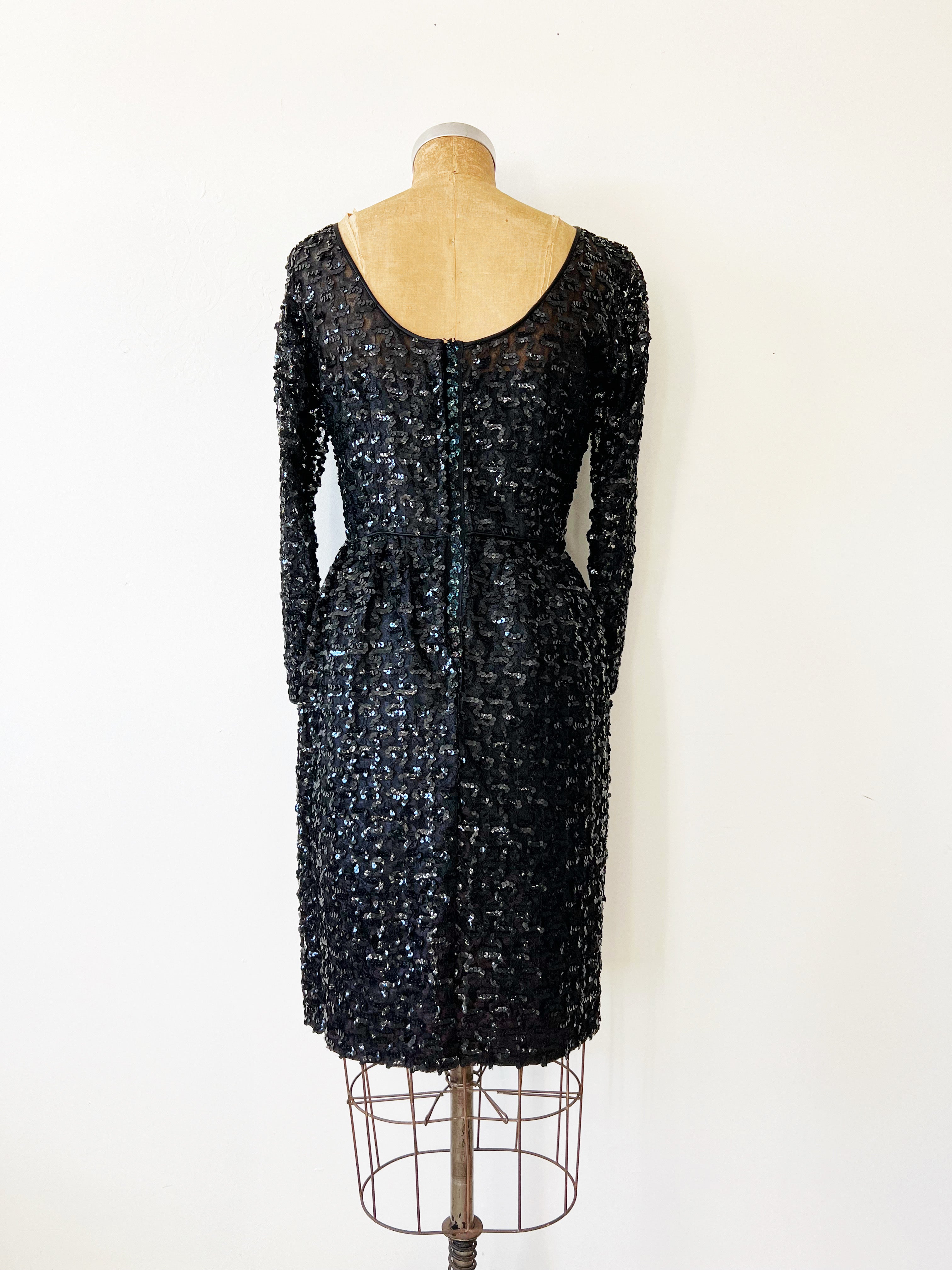 1960s Vintage Black Sequin Party Dress / Small 1960s Vintage Black Sequin Party Dress / Small