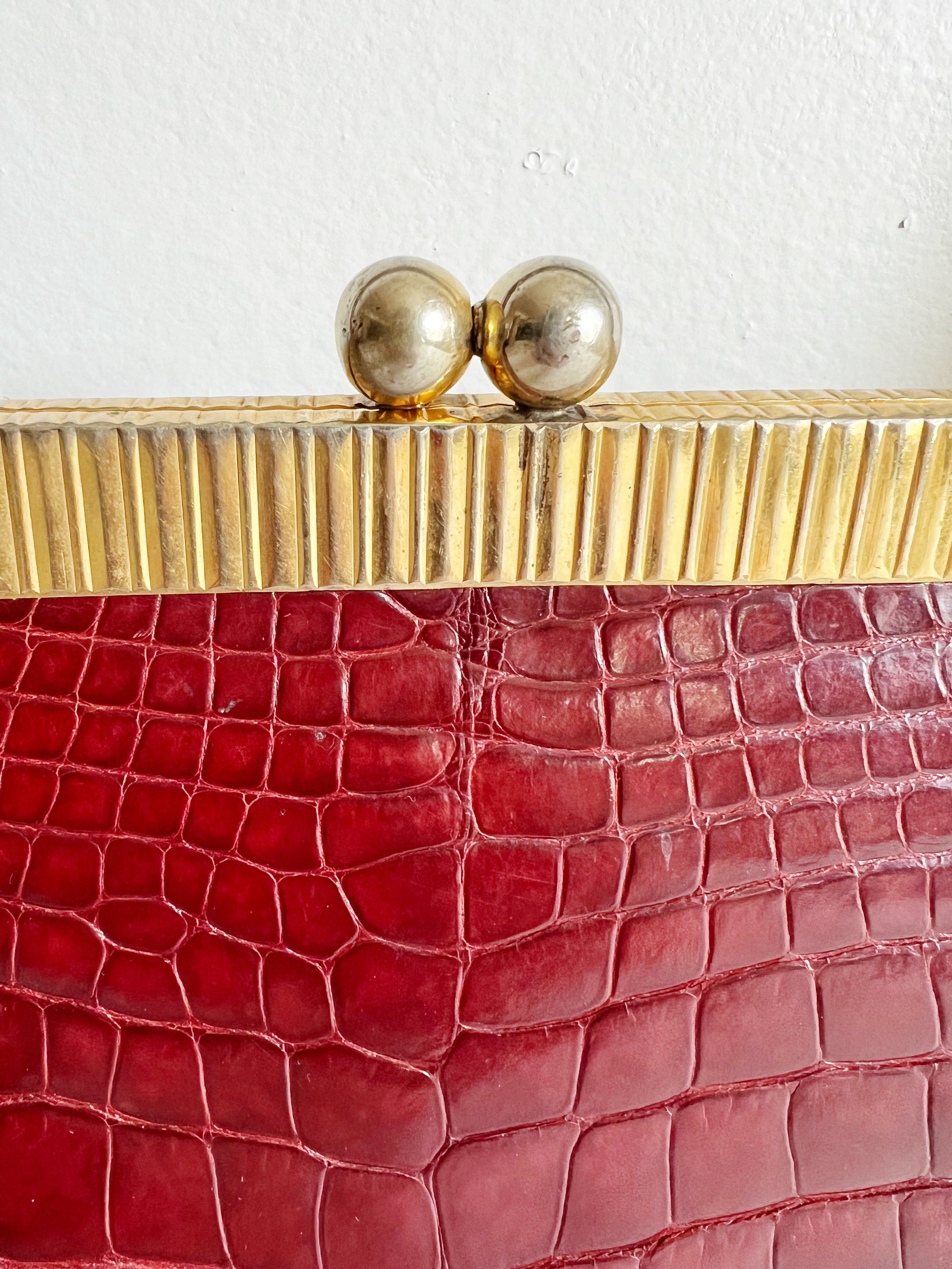 1950s Vintage Martin Van Schaak Custom Red Alligator Purse