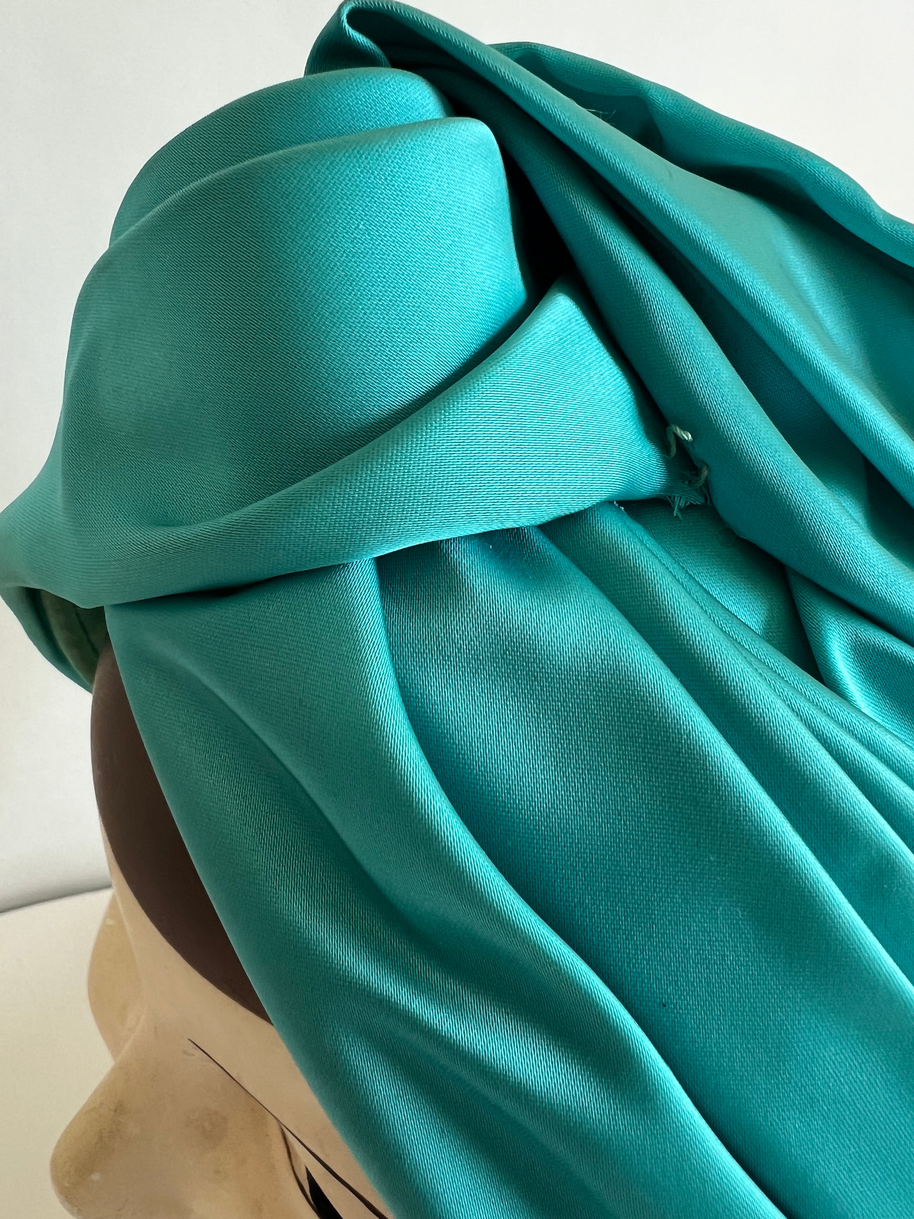 1960s Vintage Turquoise Satin Turban Hat Eleventh House Vintage 1960s-vintage-turquoise-satin-turban-hat-eleventh-house-vintage