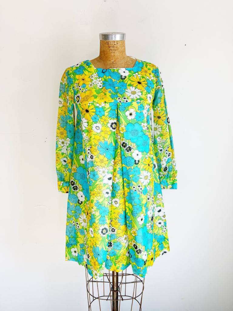 1960s Vintage Mod Floral Babydoll Dress / Extra Small