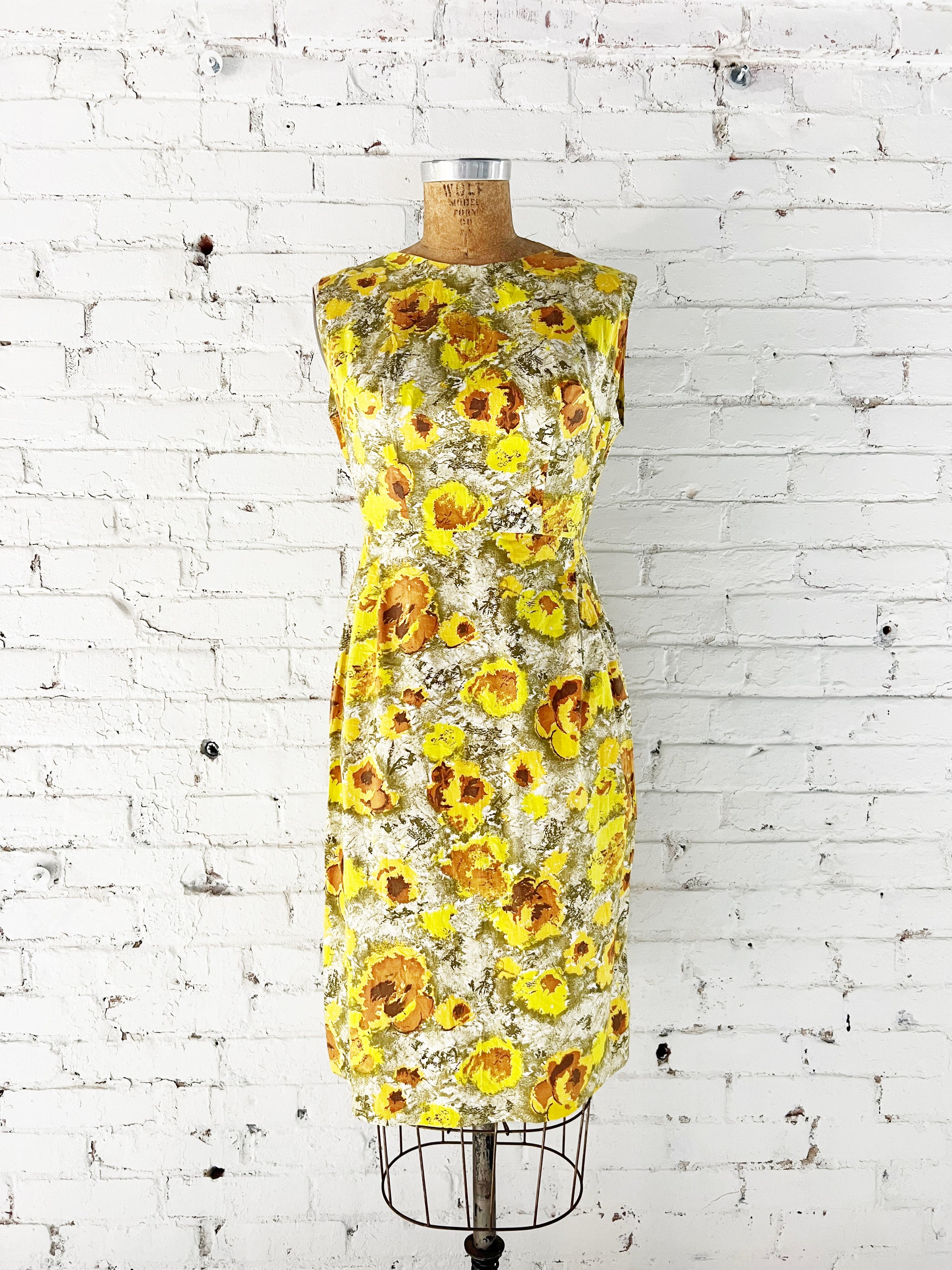 Vintage 80's Cadaz Yellow sale Black & White Silk Midi Sheath Dress